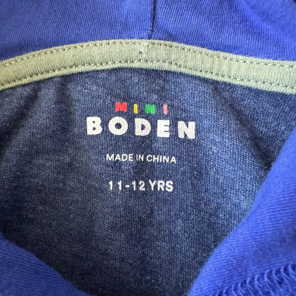 Mini Boden Boys Blue Hooded Sweatshirt With Striped Sleeves 11-12 Yrs - Picture 5 of 6